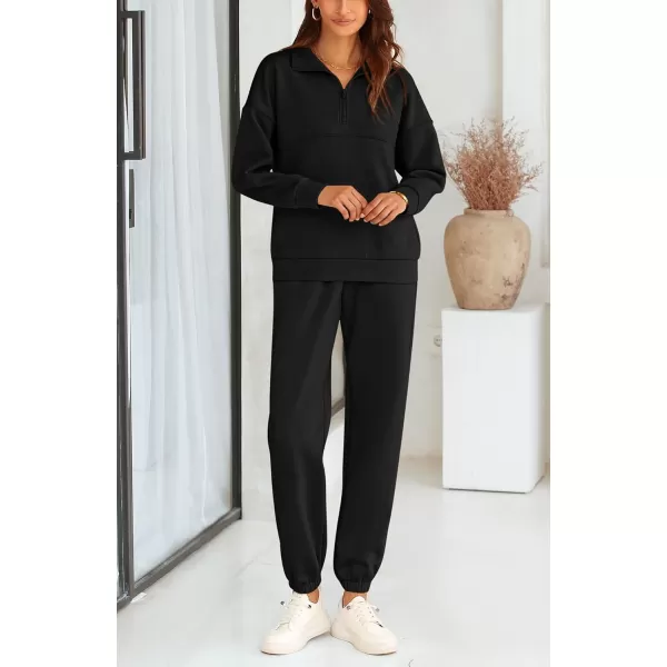 BTFBM Womens 2 Piece Sweatsuit Sets Fall Outfits Tracksuits 2024 Long Sleeve Half Zip Sweatshirt Sweatpants Lounge SetSolid Black