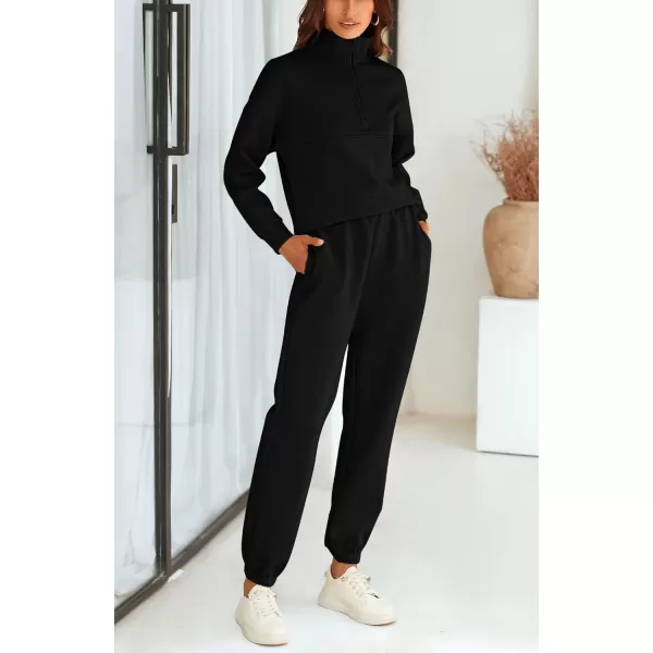 BTFBM Womens 2 Piece Sweatsuit Sets Fall Outfits Tracksuits 2024 Long Sleeve Half Zip Sweatshirt Sweatpants Lounge SetSolid Black