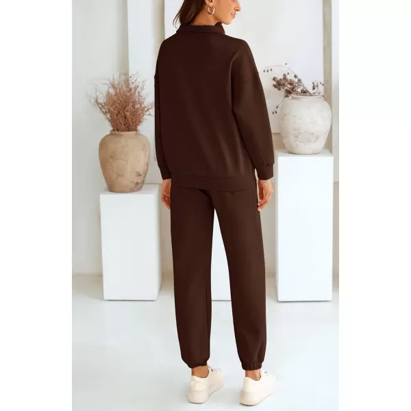 BTFBM Womens 2 Piece Sweatsuit Sets Fall Outfits Tracksuits 2024 Long Sleeve Half Zip Sweatshirt Sweatpants Lounge SetSolid Brown