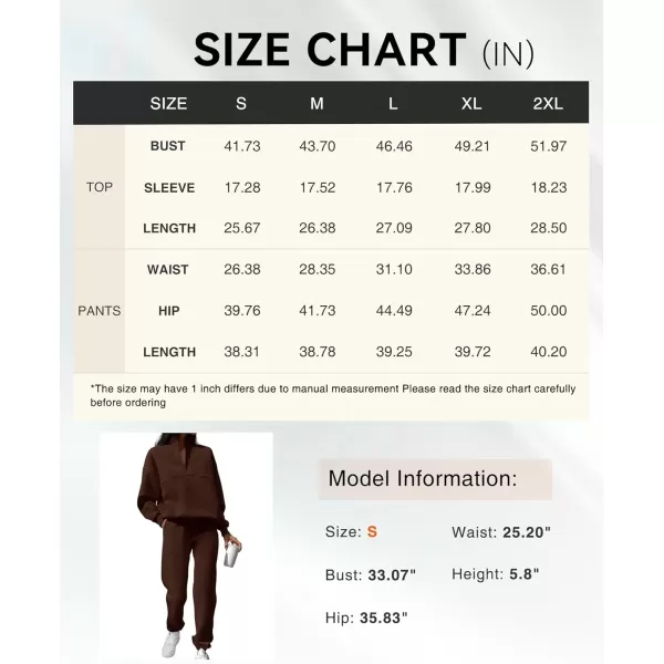BTFBM Womens 2 Piece Sweatsuit Sets Fall Outfits Tracksuits 2024 Long Sleeve Half Zip Sweatshirt Sweatpants Lounge SetSolid Brown