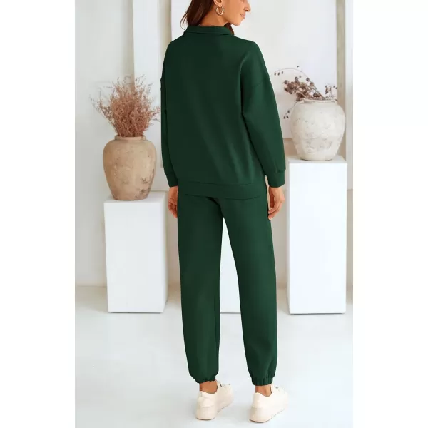 BTFBM Womens 2 Piece Sweatsuit Sets Fall Outfits Tracksuits 2024 Long Sleeve Half Zip Sweatshirt Sweatpants Lounge SetSolid Dark Green