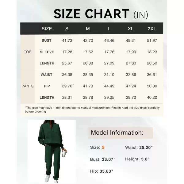 BTFBM Womens 2 Piece Sweatsuit Sets Fall Outfits Tracksuits 2024 Long Sleeve Half Zip Sweatshirt Sweatpants Lounge SetSolid Dark Green