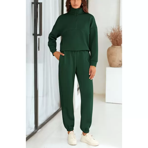BTFBM Womens 2 Piece Sweatsuit Sets Fall Outfits Tracksuits 2024 Long Sleeve Half Zip Sweatshirt Sweatpants Lounge SetSolid Dark Green