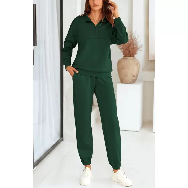 BTFBM Womens 2 Piece Sweatsuit Sets Fall Outfits Tracksuits 2024 Long Sleeve Half Zip Sweatshirt Sweatpants Lounge SetSolid Dark Green