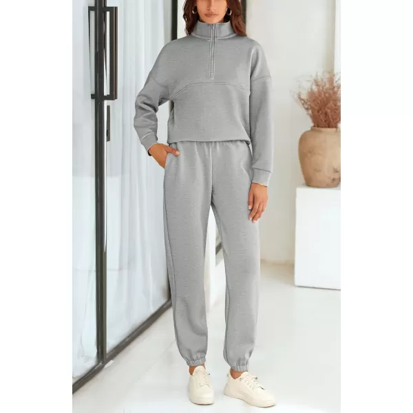 BTFBM Womens 2 Piece Sweatsuit Sets Fall Outfits Tracksuits 2024 Long Sleeve Half Zip Sweatshirt Sweatpants Lounge SetSolid Grey