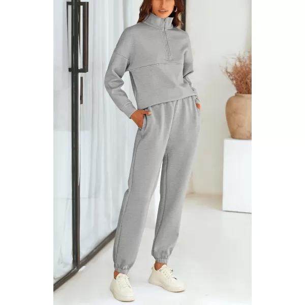 BTFBM Womens 2 Piece Sweatsuit Sets Fall Outfits Tracksuits 2024 Long Sleeve Half Zip Sweatshirt Sweatpants Lounge SetSolid Grey
