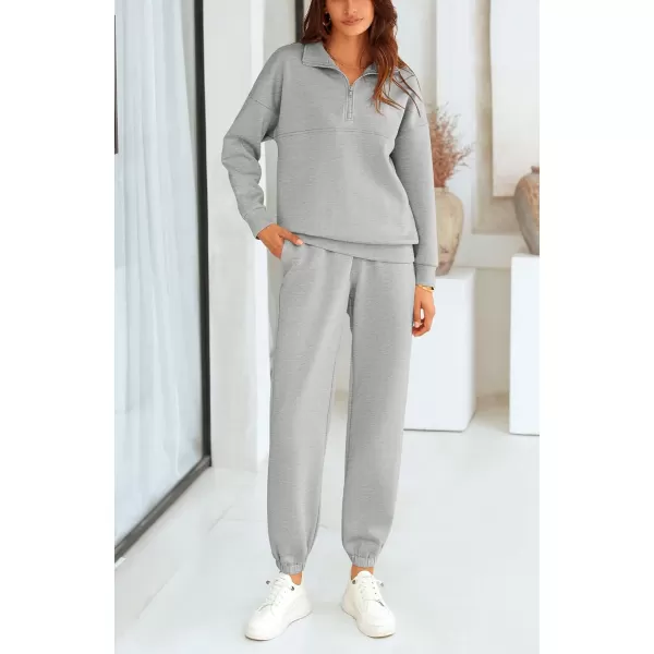 BTFBM Womens 2 Piece Sweatsuit Sets Fall Outfits Tracksuits 2024 Long Sleeve Half Zip Sweatshirt Sweatpants Lounge SetSolid Grey