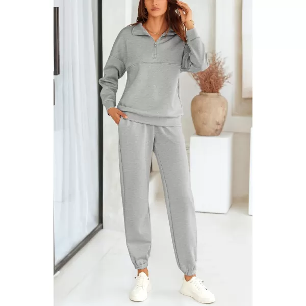 BTFBM Womens 2 Piece Sweatsuit Sets Fall Outfits Tracksuits 2024 Long Sleeve Half Zip Sweatshirt Sweatpants Lounge SetSolid Grey