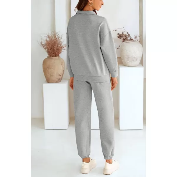 BTFBM Womens 2 Piece Sweatsuit Sets Fall Outfits Tracksuits 2024 Long Sleeve Half Zip Sweatshirt Sweatpants Lounge SetSolid Grey