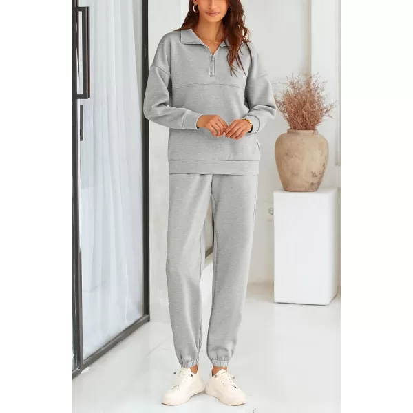 BTFBM Womens 2 Piece Sweatsuit Sets Fall Outfits Tracksuits 2024 Long Sleeve Half Zip Sweatshirt Sweatpants Lounge SetSolid Grey