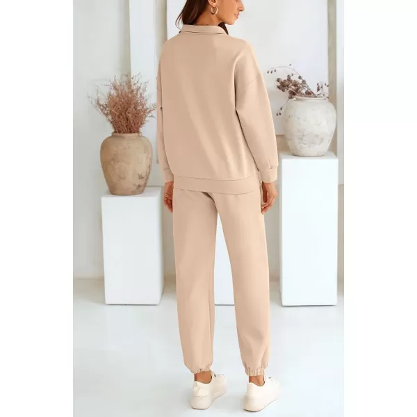 BTFBM Womens 2 Piece Sweatsuit Sets Fall Outfits Tracksuits 2024 Long Sleeve Half Zip Sweatshirt Sweatpants Lounge SetSolid Light Khaki