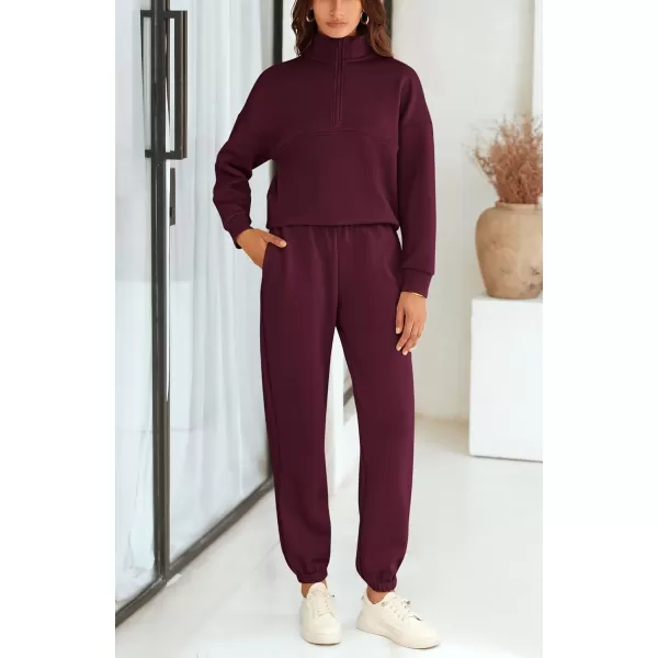 BTFBM Womens 2 Piece Sweatsuit Sets Fall Outfits Tracksuits 2024 Long Sleeve Half Zip Sweatshirt Sweatpants Lounge SetSolid Wine Red