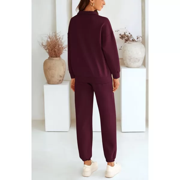 BTFBM Womens 2 Piece Sweatsuit Sets Fall Outfits Tracksuits 2024 Long Sleeve Half Zip Sweatshirt Sweatpants Lounge SetSolid Wine Red
