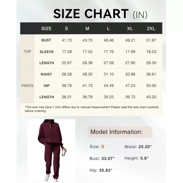 BTFBM Womens 2 Piece Sweatsuit Sets Fall Outfits Tracksuits 2024 Long Sleeve Half Zip Sweatshirt Sweatpants Lounge SetSolid Wine Red