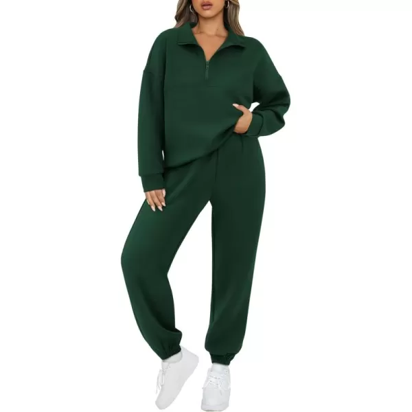BTFBM Womens 2 Piece Sweatsuit Sets Fall Outfits Tracksuits 2024 Long Sleeve Half Zip Sweatshirt Sweatpants Lounge SetSolid Dark Green