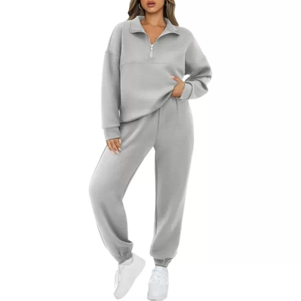 BTFBM Womens 2 Piece Sweatsuit Sets Fall Outfits Tracksuits 2024 Long Sleeve Half Zip Sweatshirt Sweatpants Lounge SetSolid Grey