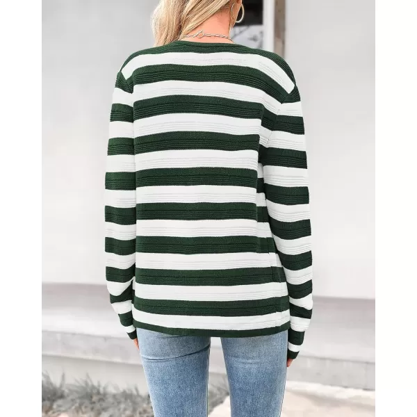 BTFBM Striped Cardigan Sweaters for Women Trendy Fall 2024 Long Sleeve Button Down Lady Jacket Open Front Knit CardigansArmy Green White