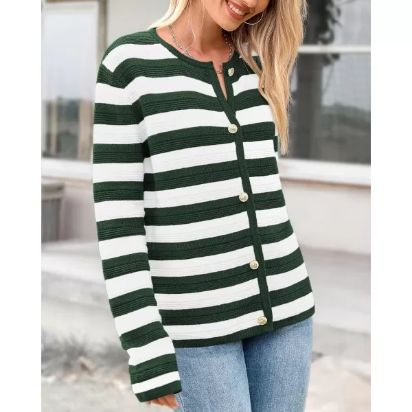 BTFBM Striped Cardigan Sweaters for Women Trendy Fall 2024 Long Sleeve Button Down Lady Jacket Open Front Knit CardigansArmy Green White