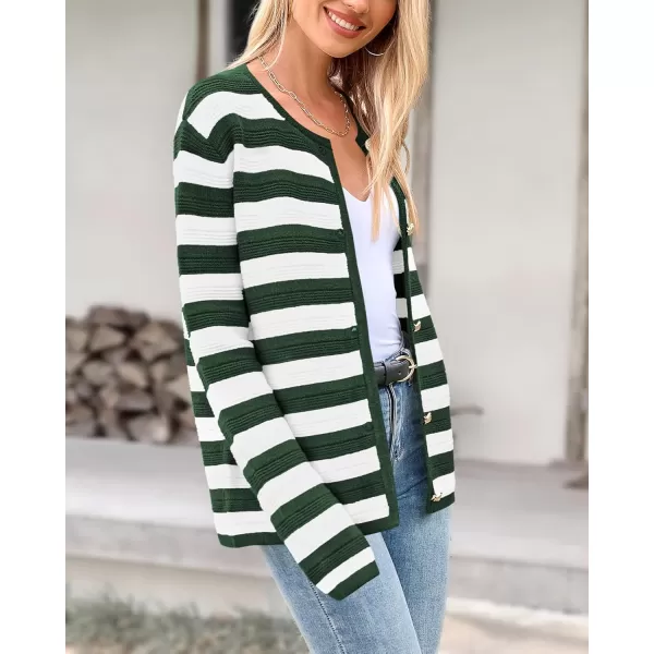 BTFBM Striped Cardigan Sweaters for Women Trendy Fall 2024 Long Sleeve Button Down Lady Jacket Open Front Knit CardigansArmy Green White