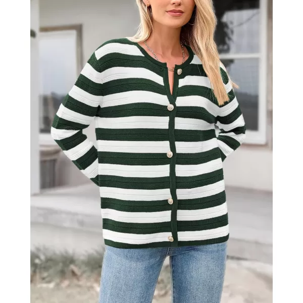 BTFBM Striped Cardigan Sweaters for Women Trendy Fall 2024 Long Sleeve Button Down Lady Jacket Open Front Knit CardigansArmy Green White