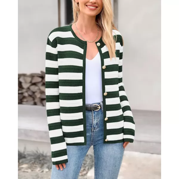 BTFBM Striped Cardigan Sweaters for Women Trendy Fall 2024 Long Sleeve Button Down Lady Jacket Open Front Knit CardigansArmy Green White