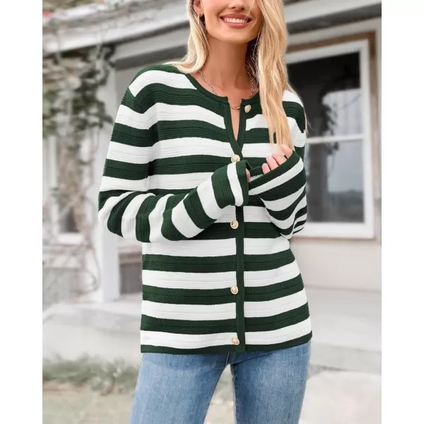 BTFBM Striped Cardigan Sweaters for Women Trendy Fall 2024 Long Sleeve Button Down Lady Jacket Open Front Knit CardigansArmy Green White