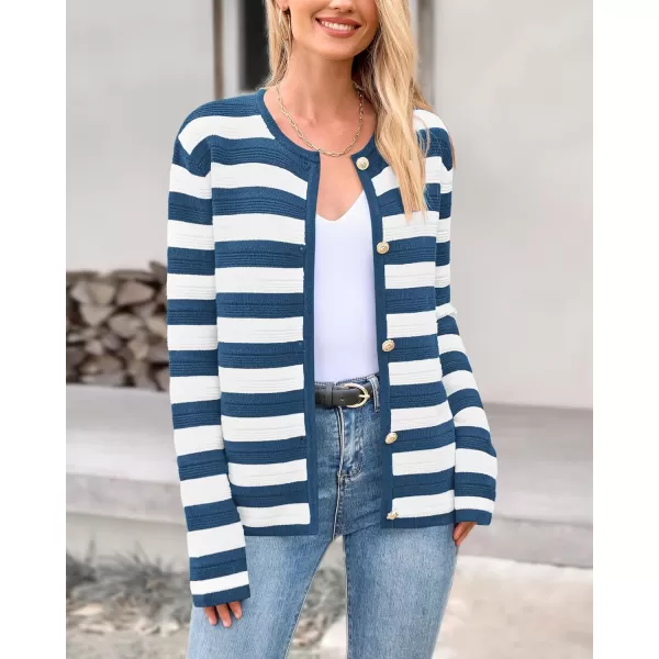 BTFBM Striped Cardigan Sweaters for Women Trendy Fall 2024 Long Sleeve Button Down Lady Jacket Open Front Knit CardigansGrey Blue White