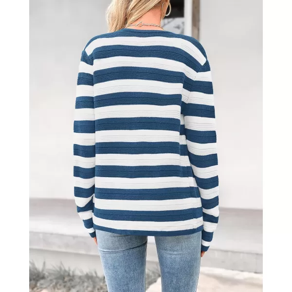 BTFBM Striped Cardigan Sweaters for Women Trendy Fall 2024 Long Sleeve Button Down Lady Jacket Open Front Knit CardigansGrey Blue White