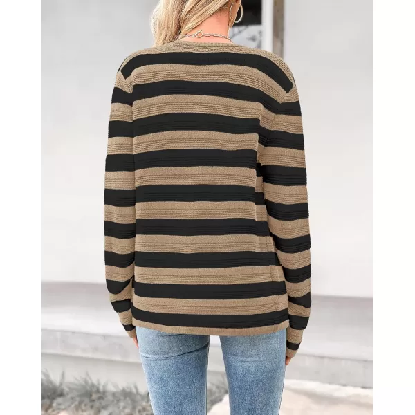 BTFBM Striped Cardigan Sweaters for Women Trendy Fall 2024 Long Sleeve Button Down Lady Jacket Open Front Knit CardigansKhaki Black