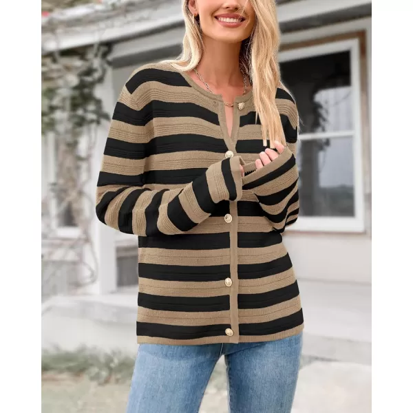 BTFBM Striped Cardigan Sweaters for Women Trendy Fall 2024 Long Sleeve Button Down Lady Jacket Open Front Knit CardigansKhaki Black