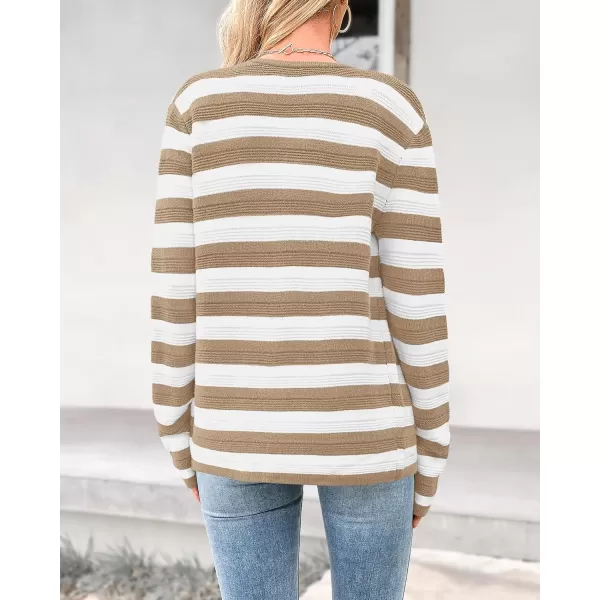 BTFBM Striped Cardigan Sweaters for Women Trendy Fall 2024 Long Sleeve Button Down Lady Jacket Open Front Knit CardigansKhaki White
