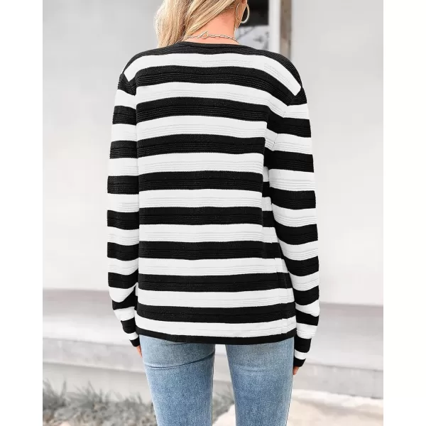 BTFBM Striped Cardigan Sweaters for Women Trendy Fall 2024 Long Sleeve Button Down Lady Jacket Open Front Knit CardigansWhite Black