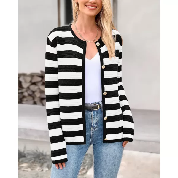 BTFBM Striped Cardigan Sweaters for Women Trendy Fall 2024 Long Sleeve Button Down Lady Jacket Open Front Knit CardigansWhite Black