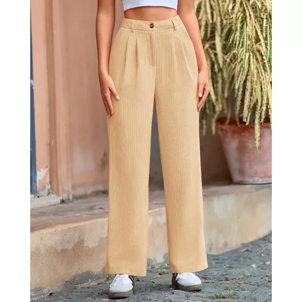 BTFBM Wide Leg Pants for Women Dressy Elastic High Waisted Business Casual Outfits Striped Office Work Palazzo TrousersBeige