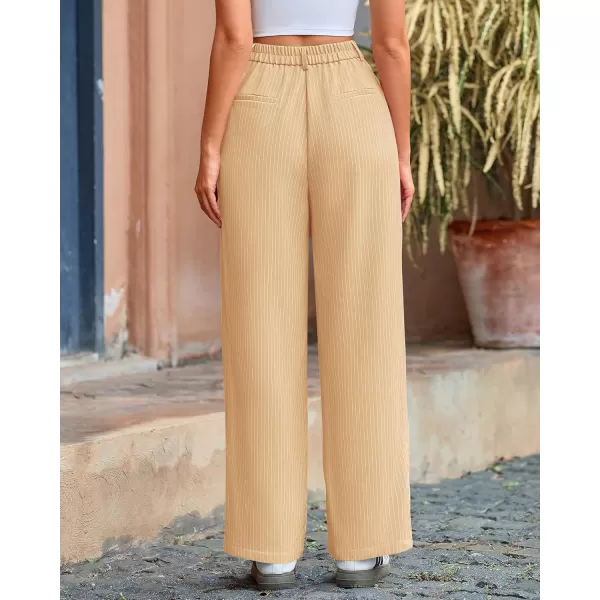 BTFBM Wide Leg Pants for Women Dressy Elastic High Waisted Business Casual Outfits Striped Office Work Palazzo TrousersBeige
