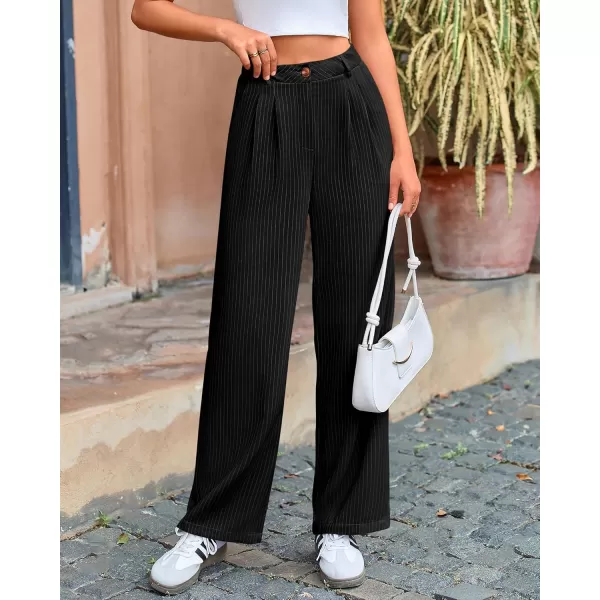 BTFBM Wide Leg Pants for Women Dressy Elastic High Waisted Business Casual Outfits Striped Office Work Palazzo TrousersBlack