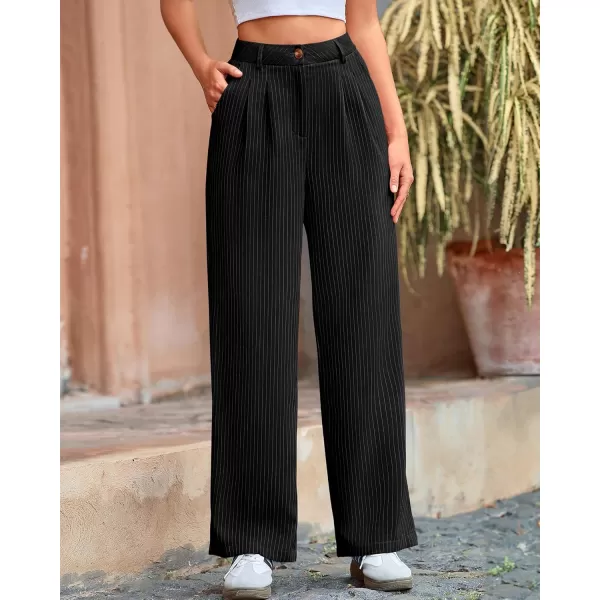 BTFBM Wide Leg Pants for Women Dressy Elastic High Waisted Business Casual Outfits Striped Office Work Palazzo TrousersBlack