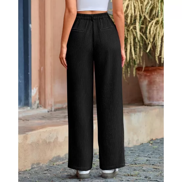 BTFBM Wide Leg Pants for Women Dressy Elastic High Waisted Business Casual Outfits Striped Office Work Palazzo TrousersBlack