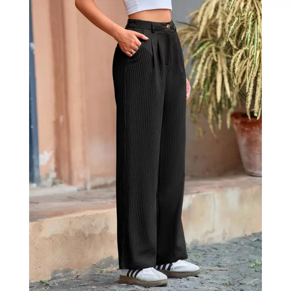 BTFBM Wide Leg Pants for Women Dressy Elastic High Waisted Business Casual Outfits Striped Office Work Palazzo TrousersBlack