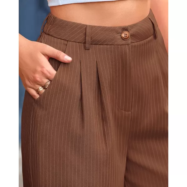 BTFBM Wide Leg Pants for Women Dressy Elastic High Waisted Business Casual Outfits Striped Office Work Palazzo TrousersBrown