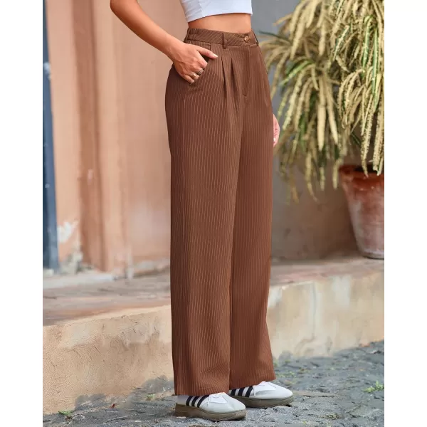 BTFBM Wide Leg Pants for Women Dressy Elastic High Waisted Business Casual Outfits Striped Office Work Palazzo TrousersBrown