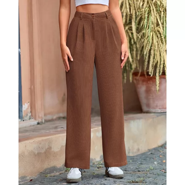BTFBM Wide Leg Pants for Women Dressy Elastic High Waisted Business Casual Outfits Striped Office Work Palazzo TrousersBrown