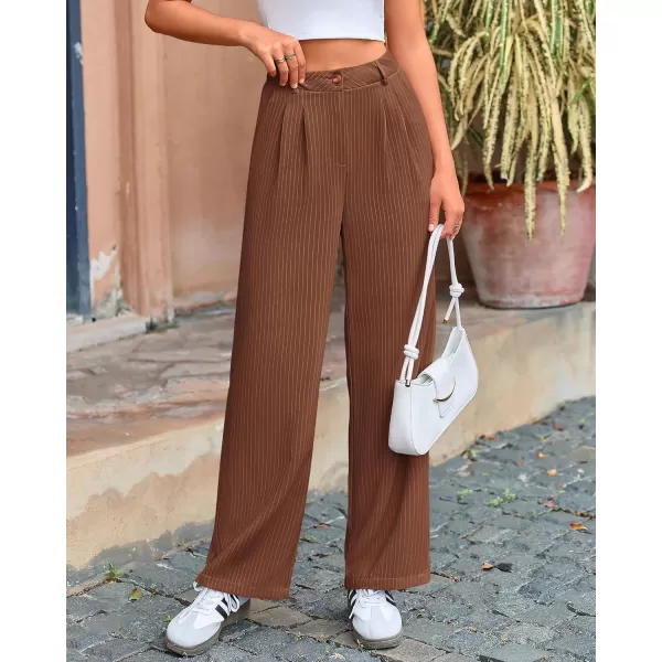BTFBM Wide Leg Pants for Women Dressy Elastic High Waisted Business Casual Outfits Striped Office Work Palazzo TrousersBrown