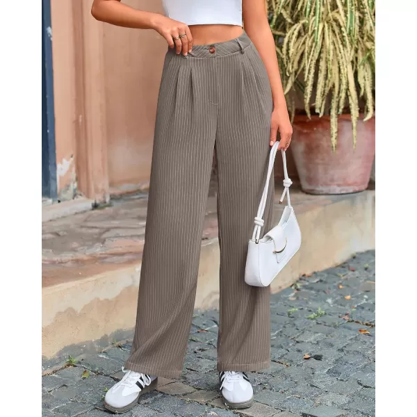 BTFBM Wide Leg Pants for Women Dressy Elastic High Waisted Business Casual Outfits Striped Office Work Palazzo TrousersGrey
