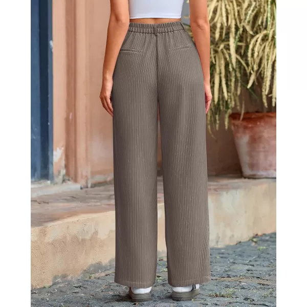 BTFBM Wide Leg Pants for Women Dressy Elastic High Waisted Business Casual Outfits Striped Office Work Palazzo TrousersGrey