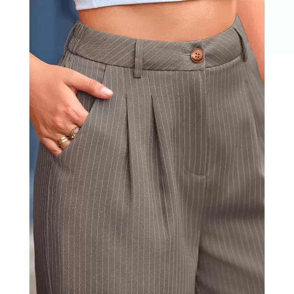 BTFBM Wide Leg Pants for Women Dressy Elastic High Waisted Business Casual Outfits Striped Office Work Palazzo TrousersGrey