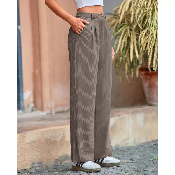 BTFBM Wide Leg Pants for Women Dressy Elastic High Waisted Business Casual Outfits Striped Office Work Palazzo TrousersGrey