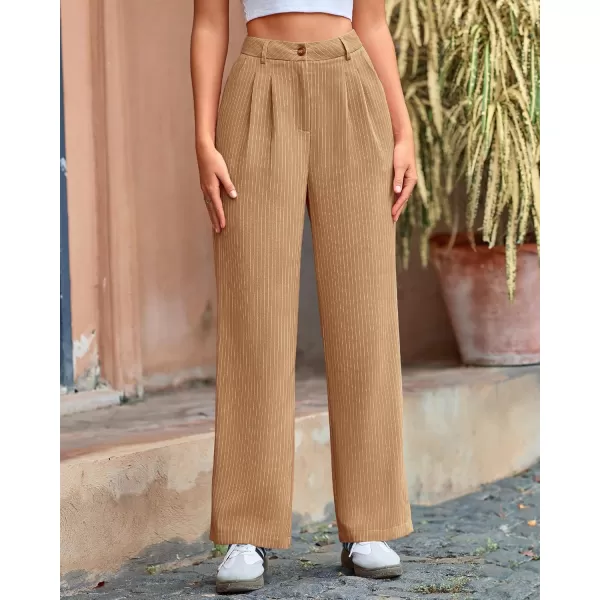 BTFBM Wide Leg Pants for Women Dressy Elastic High Waisted Business Casual Outfits Striped Office Work Palazzo TrousersKhaki