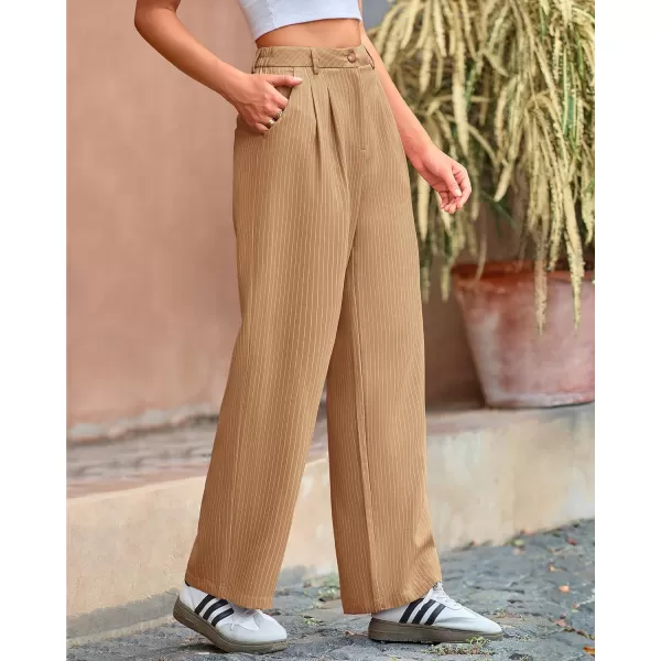 BTFBM Wide Leg Pants for Women Dressy Elastic High Waisted Business Casual Outfits Striped Office Work Palazzo TrousersKhaki