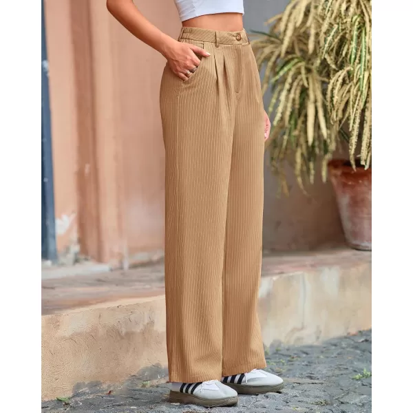 BTFBM Wide Leg Pants for Women Dressy Elastic High Waisted Business Casual Outfits Striped Office Work Palazzo TrousersKhaki